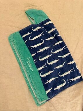 Pottery Barn Kids Green and Navy Alligator Hooded Towel